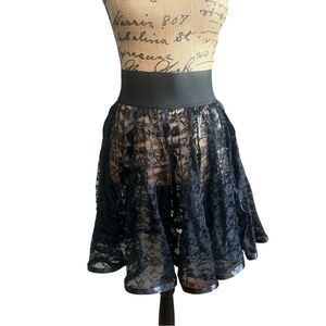 Vintage black tulle floral lace satin ribbon pleated bubble mini skirt Goth